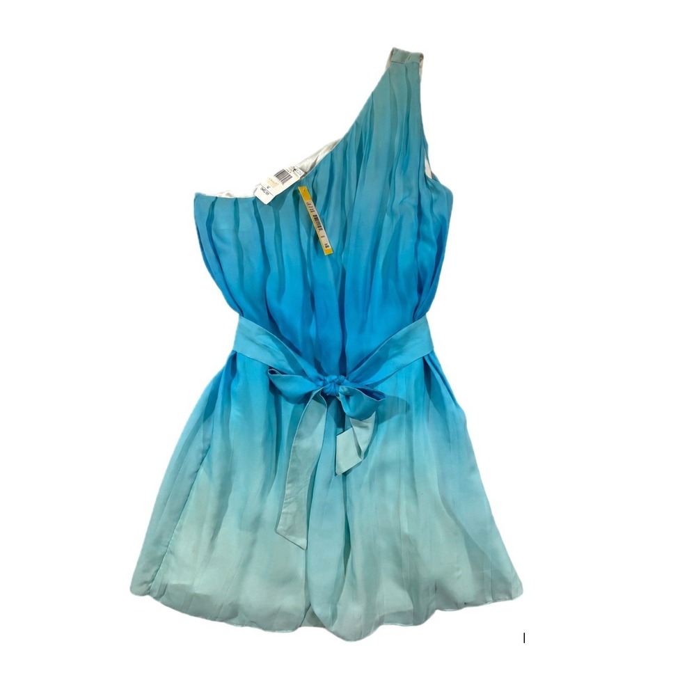 Alice + Olivia Silk One Shoulder Mini Dress XS Blue Ombre NWT‎ Flaws MSRP$484
